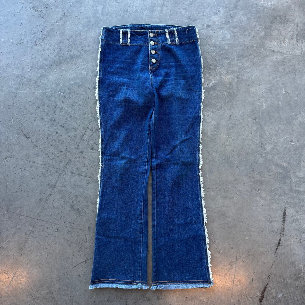 Vintage Y2k Watch La Dark Wash Raw Hem Wide Leg Flare Denim Jeans Women's 29 - Picture 1 of 6